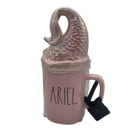 NWT Ariel Mug Pink Rae Dunn Disney‎ Princess Iridescent Mermaid Tail Lid Coffee - Picture 1 of 6